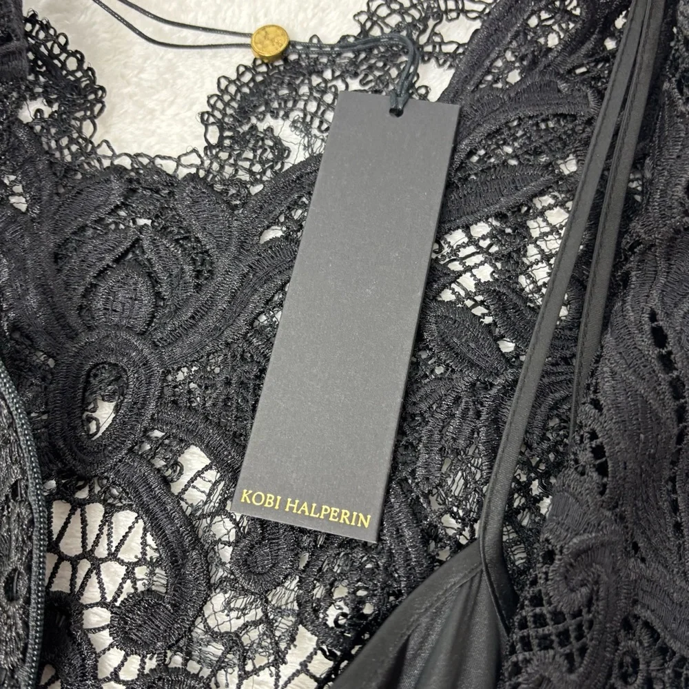 Kobi Halperin Black Lace Sheath‎ Midi Dress Cap Sleeve Size 6